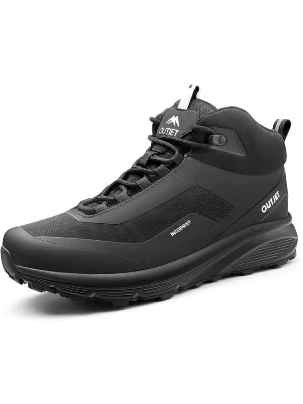 Men's Black Waterproof Shoes Casual Solid Mid Top Cap Toe Non Slip Hiking Boots